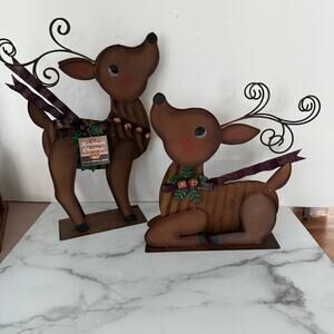 Cracker Barrel Reindeer Decorative Metal Christmas Set of 2
